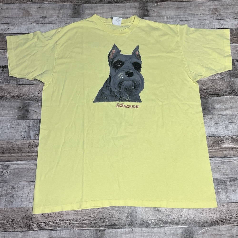 Schnauzer Shirt Size XL Yellow Vintage Cute Dog Animal Tee Pet